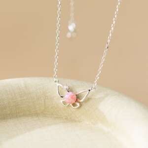 Sterling Silver Opal Butterfly Minimalist Necklace